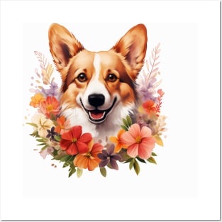 Floral corgi Posters and Art